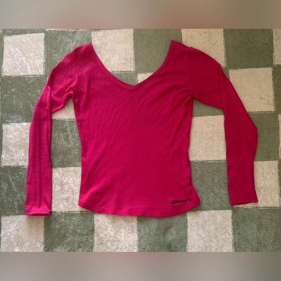 Retro Billabong Thin Retired Vintage V-Neck Top Size 8 Hot Barbie Pink - Picture 5 of 6